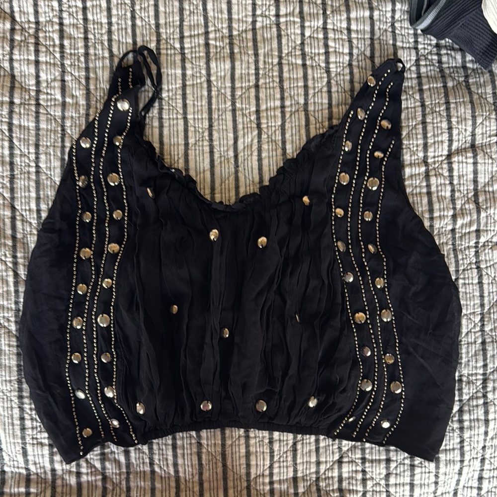 Free People Black Embellished Bustier Tank Top